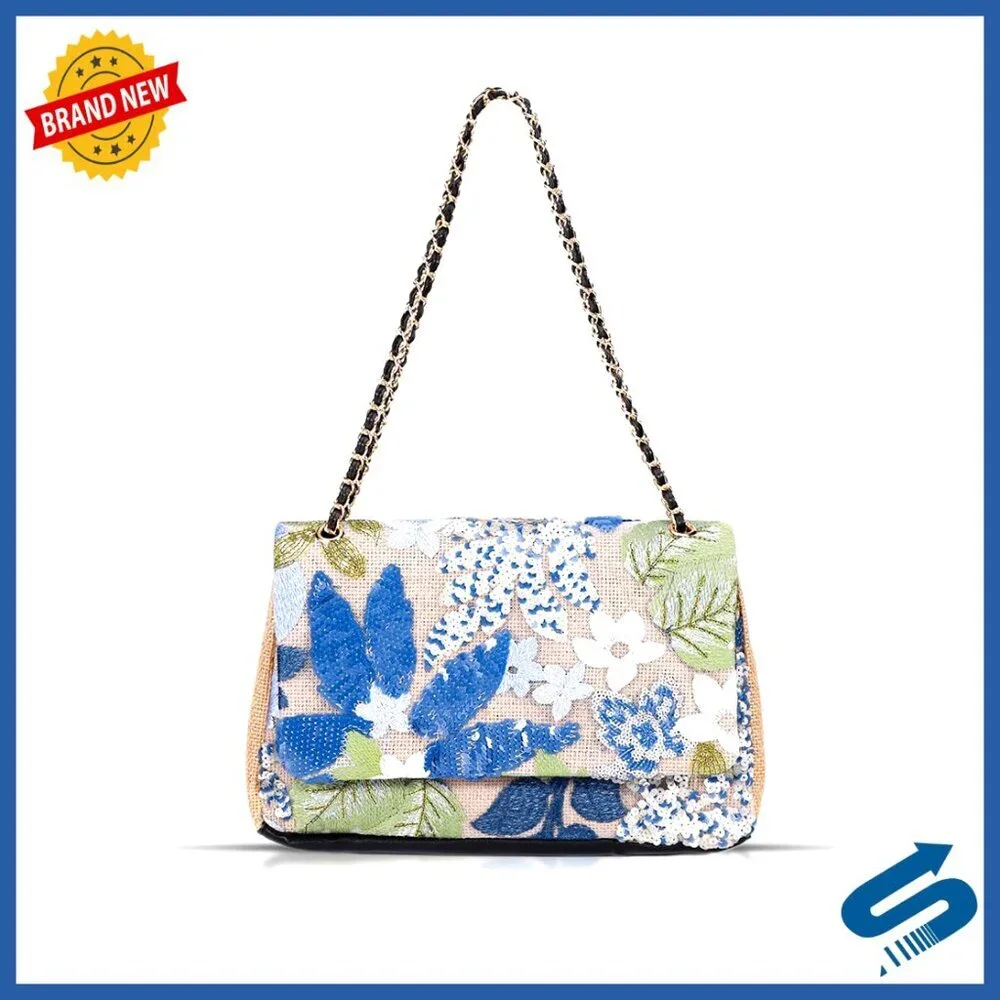 Handmade Sequin Embroidery Straw Tote Bohemian Shoulder Bag Large Capacity